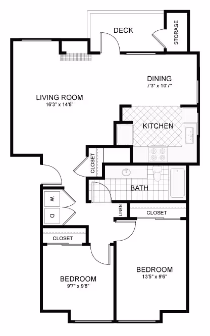 2 BED 1 BATH J-206 floor plan
